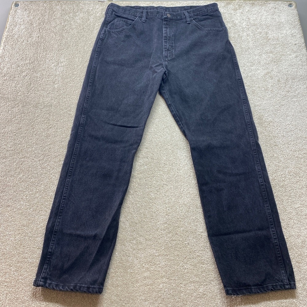Rustler Jeans Mens 38x32 Black Straight Leg Denim Workwear 87623CB Faded